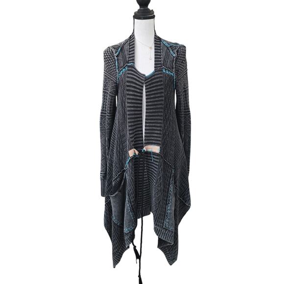 Free People WashedOut Oversize Drape Cardigan Gray S Boho ArtsyLayer Hippie Cozy - Picture 2 of 10